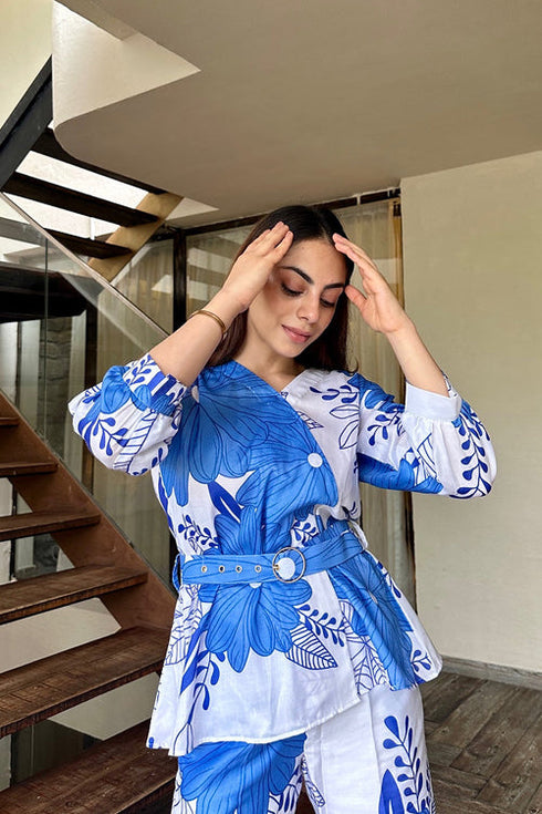 Stylish White Blue Coord Set